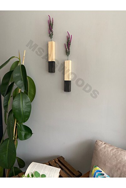 MSAĞWOODS 2 bucăți ghiveci din lemn pentru bucătărie, baie, grădină de iarnă, boemă, rustică, balcon, floare artificială, cadou pentru acasă, cadou de nuntă