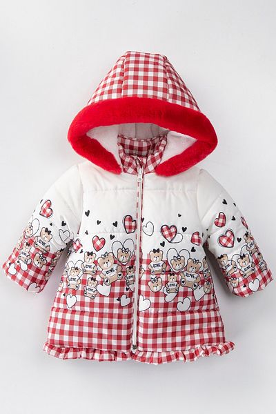 PODİUM GİYİM Bear Printed - Cute Winter Coat with RuFFle Detail