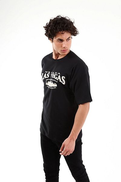 Mad&Calf Μαύρο μπλουζάκι Unisex Oversize Las Vegas