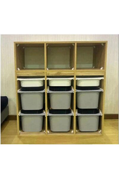 OYUNCAK DOLABI AHŞAP DESEN KİTAPLIKLI OYUNCAK DOLABI