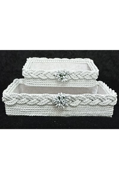 FNT Rectangular Knitted 2-Piece Basket Gift Bundle Dowry Holder Towel Makeup Products Box