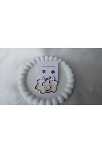 nevamor Çelik Ikili Çiçekli Küpe