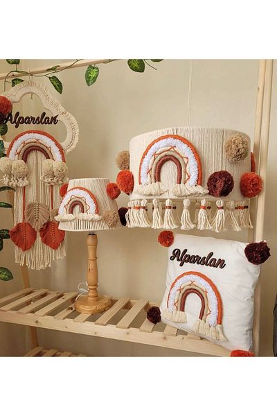tasarimakromem35 Macrame Baby/Kid's Room Chandelier, Lampshade, Pillow, Door Decoration Gift Set