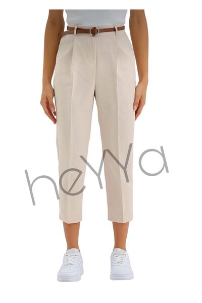 Heyya Γυναικείο υφασμάτινο παντελόνι Plus Size Cream