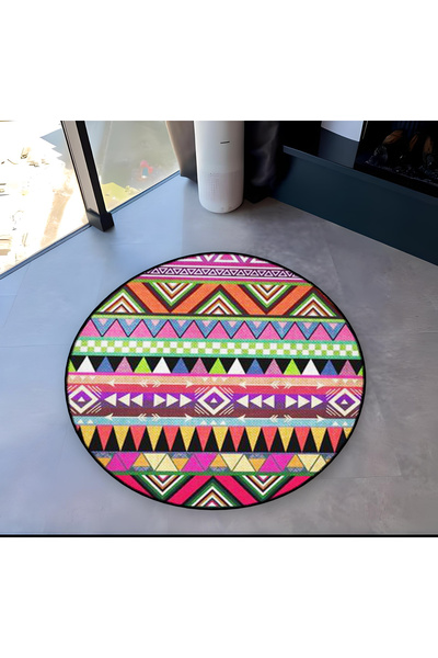Rugs Modern Halı Mira Round Multicolored Geometric Shapes Detailed Woven Base...