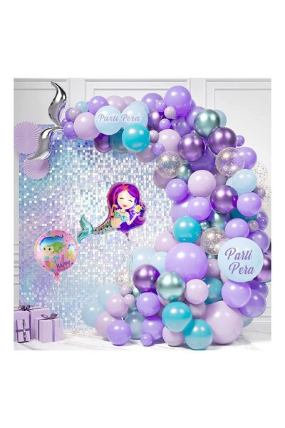 parti pera Deniz Kızı Tema Konsept Balon Zinciri Doğum Günü Parti Seti
