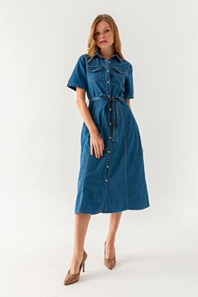 Yare Kısa Kollu Kot Elbise