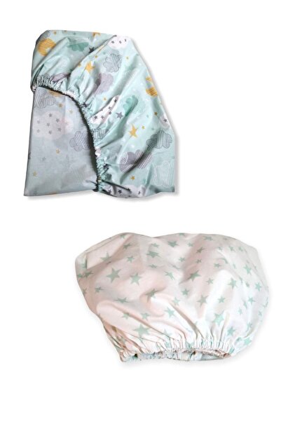 Bebek Özel %100 Pamuklu Bebek Çocuk Lastikli Çarşaf 70x110 (2 ADET) Yeşil Ay ...