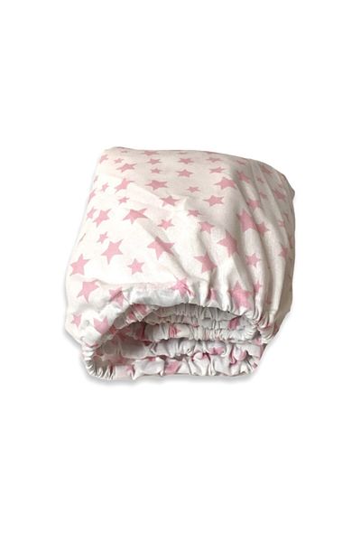 Bebek Özel White Pink Star Cotton Children's Bed Sheet - Elastic, 100X160