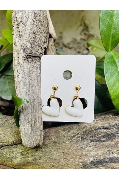 1PARÇAMAVİ White heart women's Clip earrings - Non-perforated ear earrings
