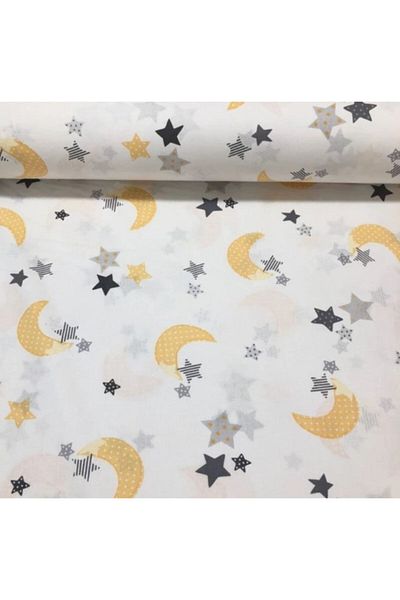 Bebek Özel Yellow Crescent Star Patterned Poplin Cotton - 240 cm Width (100X240 cm)