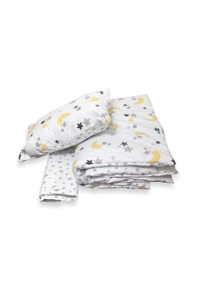 Bebek Özel Montessori 120x200 Sleeping Set - 100% Cotton, Yellow Moon Gray Star, 7 Pieces