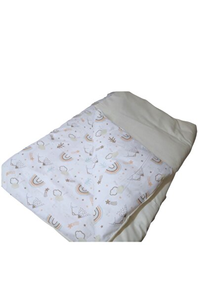 Bebek Özel %100 Pamuklu Bebek Çocuk Yorganı Standart 70x100 cm Kahverengi Gökkuşağı Krem