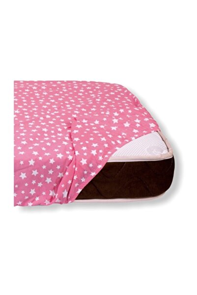 Bebek Özel Pink Star Patterned Cotton Children's Bed Sheet - Elastic, 100X160