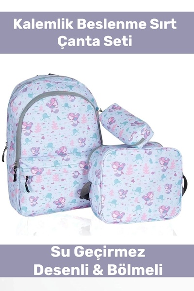 Pastimore Fermuarlı Geniş 1.kalite Su Geçirmez Desenli Bölmeli Üçlü Okul Kale...