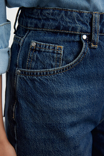 Trendyol Collection Magas derekú sötétkék széles lábú farmernadrág - TWOAW25JE00091