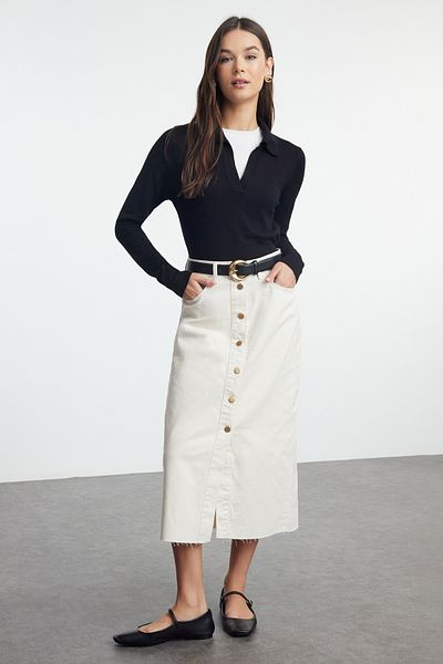 Trendyol Collection Джинсова спідниця міді з високою талією та ґудзиками TWOSS23ET00359
