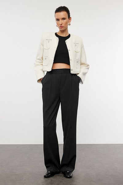 Trendyol Collection Černé tkané kalhoty s vysokým pasem a širokými nohavicemi - Twoaw25Pl00027