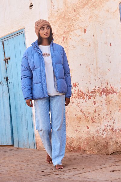 Roxy Bunda Puffer pro ženy – Nylonová tkanina v hladké vazbě, Boxy Fit