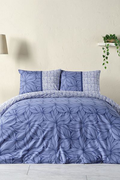 Doqu Home طقم غطاء لحاف فردي من Palmera Ranforce - أزرق داكن