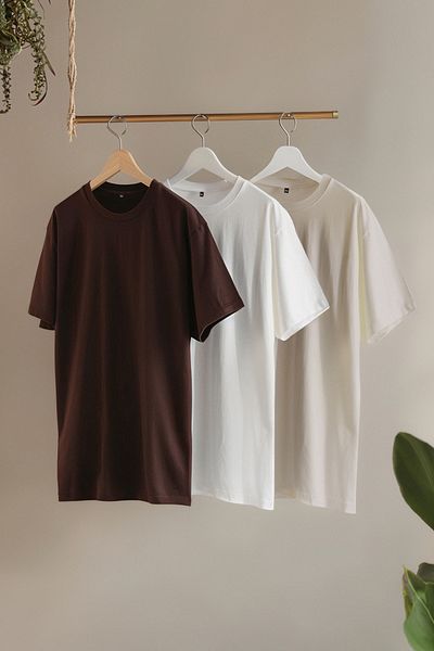 Trendyol Collection Dark Brown-Stone-White Large Size 3 Pack Regular Fit 100% Cotton T-Shirts Tmnss24Bf00059