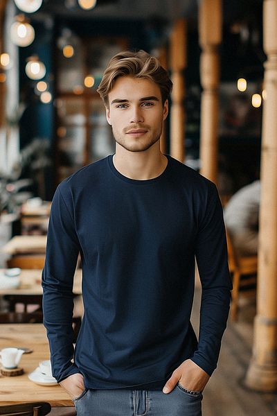 Trendyol Collection 100% pamut sötétkék Slim Fit póló - TMNAW25TS00005