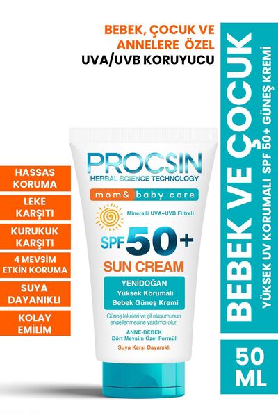PROCSIN Baby Yüksek Uv Korumalı Bebek ve Çocuk SPF50+ Güneş Kremi 50 ML