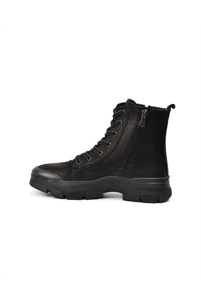Voyager 8893 Zn Γυναικείες μαύρες δερμάτινες χειμερινές μπότες Nubuck με φερμουάρ