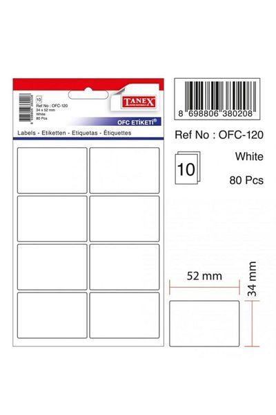 Tanex Αυτοκόλλητο γραφείου σε τσάντα 34x55 mm Λευκό (ΣΥΣΚΕΥΑΣΙΑ 10 ΤΩΝ)