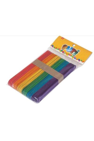 Puti Renkli Dar Dondurma Çubuğu 50 Adet (AHŞAP ÇUBUK)