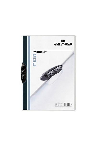 Durable Compression File Swingclip 30 Pages with Center Clip A4 Black (PACK OF 25)