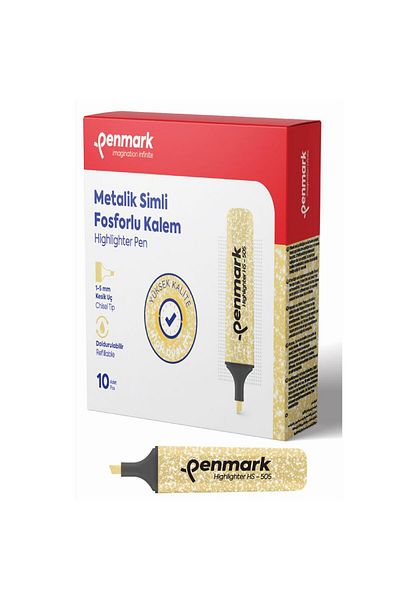 penmark Gold Color Metallic Glitter Highlighter Marker Pen - 1-5mm Cut Tip (10 Lu Pack)