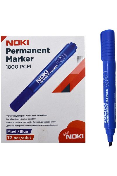 Noki Pack of 12 Blue Permanent Marker Cut Point Parcel Pen
