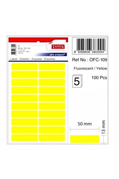 Tanex Office Label Highlighter Yellow 50x13 Mm Office Label 5 Sheets (PACK OF 10)