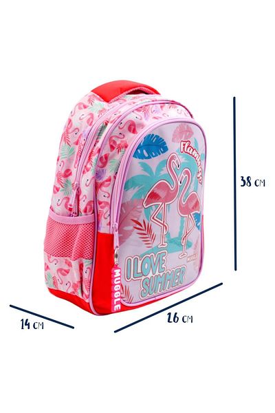 MUGGLE Geantă de școală cu model Flamingo Rose - Două compartimente, rucsac pentru școala primară
