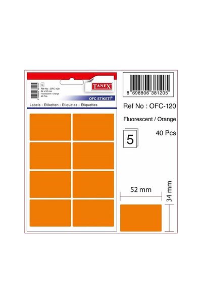 Tanex Office Label Highlighter Orange 34 X 52 Mm Office Label 5 Sheets (PACK OF 10)