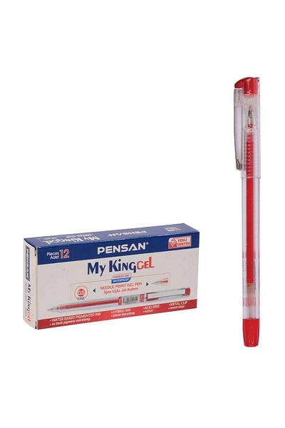 Pensan 6405 My-king Gel Ballpoint Pen Metal Clip 0.5 Mm Red (BOX OF 12)