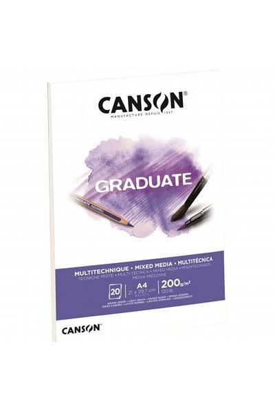 Canson Graduate Mix Media White Drawing Block - 20 Sheets A4, 200 Grams