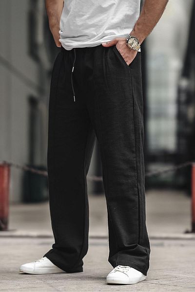 Madmext Schwarze Herren-Leinenhose mit entspanntem Schnitt 6539