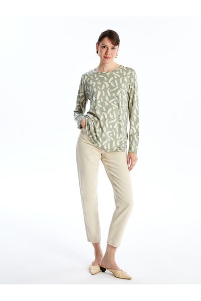 LC Waikiki Patterned Long Sleeve Crew Neck Women's T-Shirt