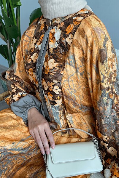 InStyle Anthracite Colored Abstract Floral Patterned Viscose Dress