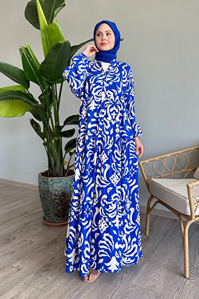 InStyle Blaues Viskosekleid – geformtes Motivdesign