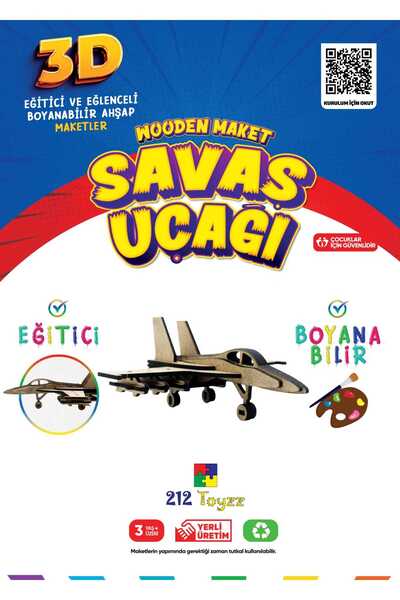 212toyzz 3D Boyanabilir Ahşap savaş  Uçak Maketi  F-16- Çocuklar İçin Eğitici...
