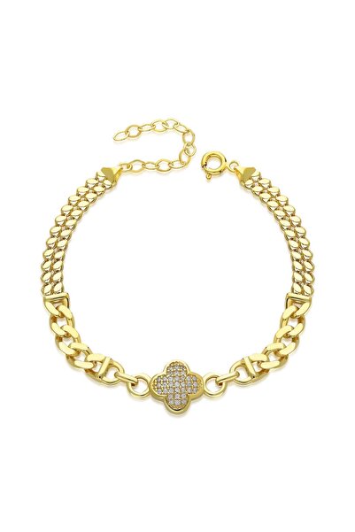 nevamkuyumculuk İki Zincirli Taşlı Yonca Bileklik