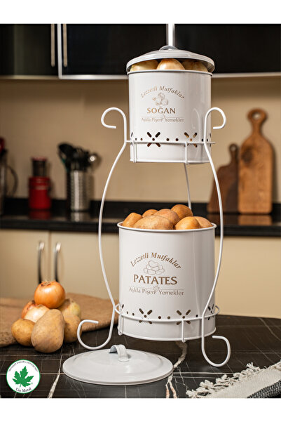 linmetal 2 Katlı Küçük Boy Metal Patates Soğan Kovası - Sebzelik - Patates So...
