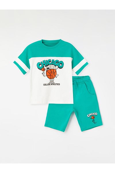 LC Waikiki LCW Crew Neck Short Sleeve Printed Baby Boy T-Shirt and Shorts 2 Pieces Set