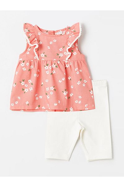 LC Waikiki Floral Print Crew Neck Blouse and Leggings for Baby Girl - Set of 2