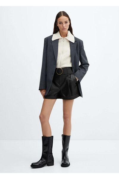 MANGO Woman Leather look belted shorts