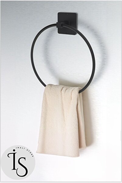 İNALİ STORE Siyah Yuvarlak Havluluk Yapışkanlı Vidalı Havlu Askısı