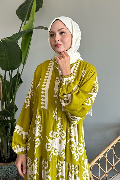 InStyle Oil Green Ethnic Motif Viscose Dress